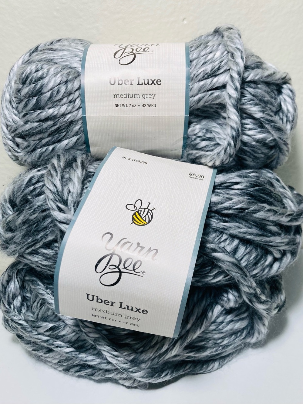 3 NEW Yarn Bee Uber Luxe Chunky Yarn - Medium Grey - 1 lb 5oz total 100% Acrylic
